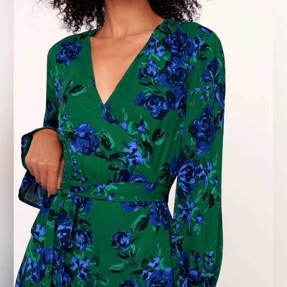 Lulus Romantic Blooms Green Floral Print Midi Wrap Dress - Picture 3 of 9